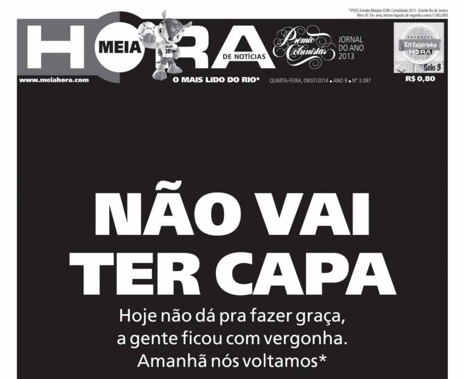 Capa de 9 de julho de 2014 retratou fracasso do Brasil na Copa e ganhou Pr&ecirc;mio Esso
