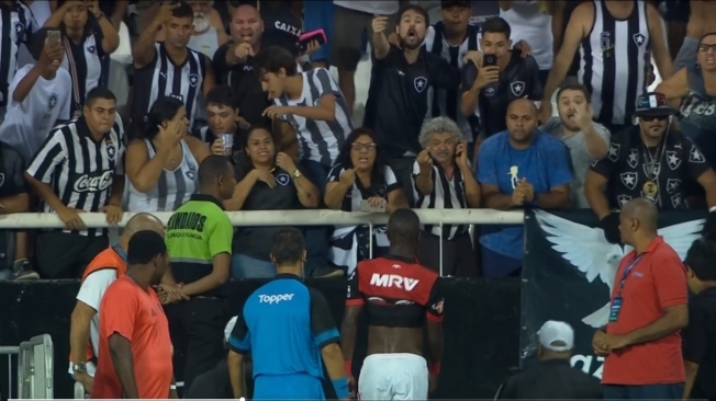 Imagem mostra torcedora do Botafogo chamando Vinicius Junior de 