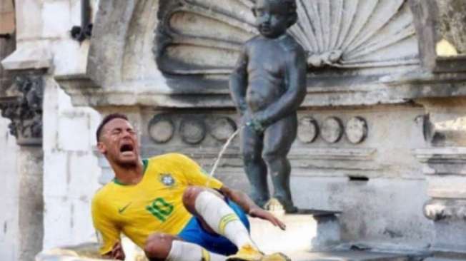 Manekinho de Bruxelas urina em Neymar, em montagem postada pelo prefeito da capital belga