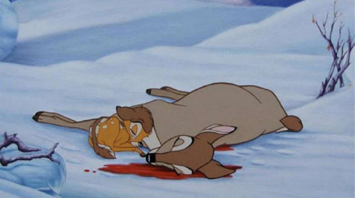 Cena cl&aacute;ssica do filme: Bambi e a m&atilde;e morta por ca&ccedil;adores