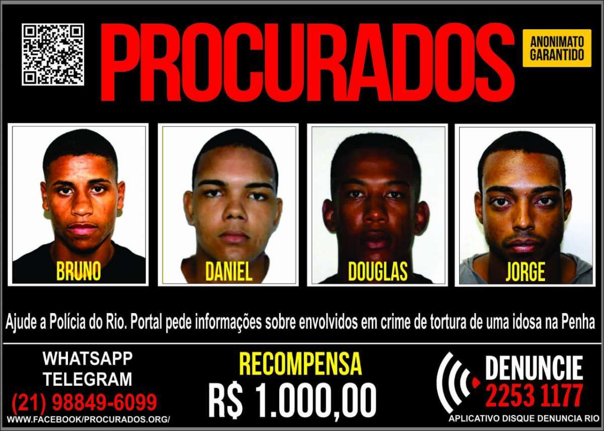 No sentido horário, os procurados Bruno, Daniel, Douglas e Jorge