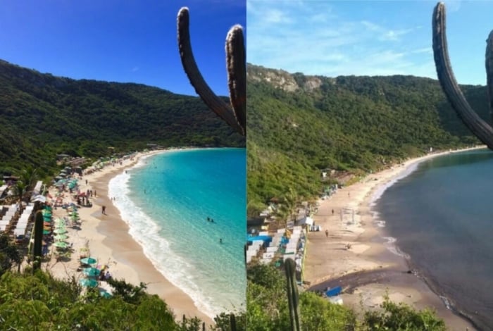 Praia do Forno, em Arraial do Cabo, antes e depois do vazamento