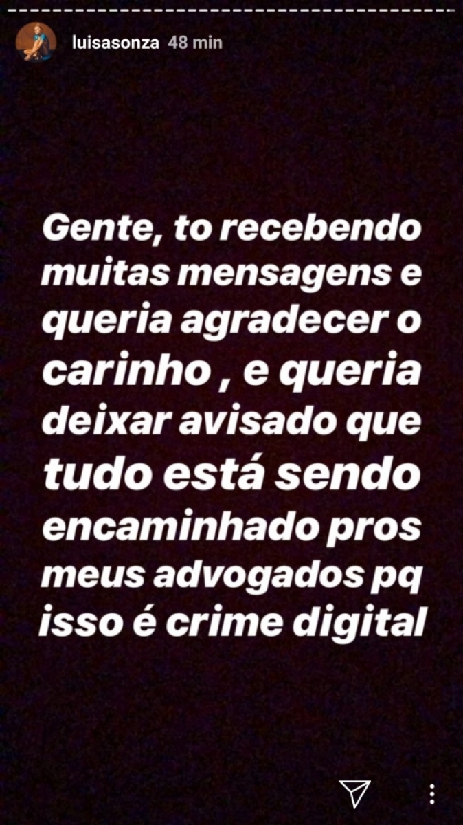 Luísa Sonza tomará medidas judiciais contra o culpado