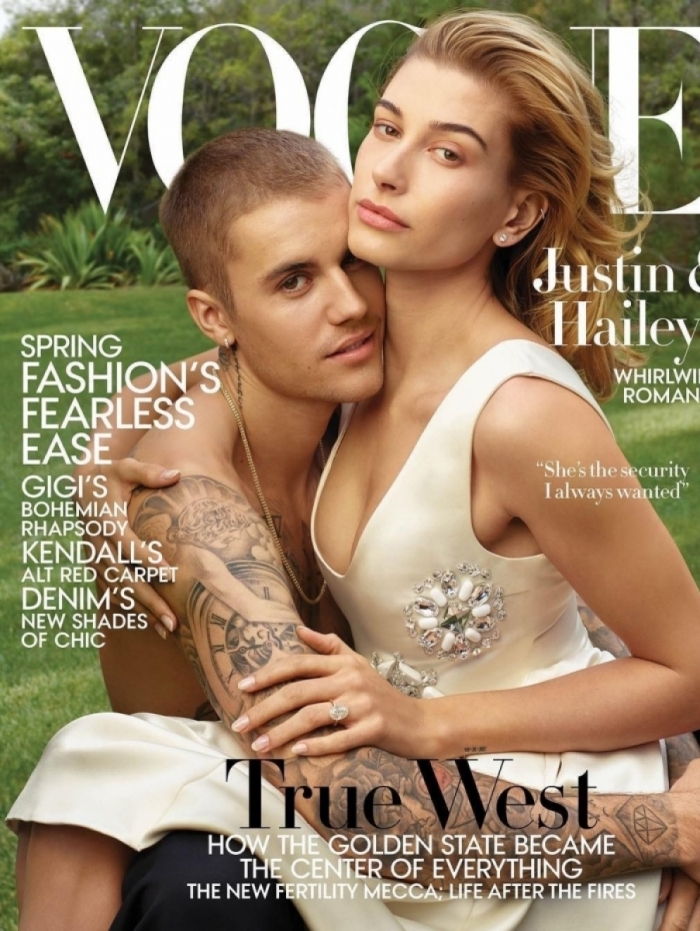 ustin Bieber e Hailey Baldwin estão na capa de março da Vogue America,
