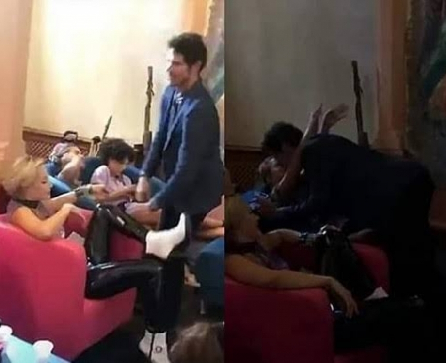 Prints do v&iacute;deo no qual Jos&eacute; Loreto beija uma mulher