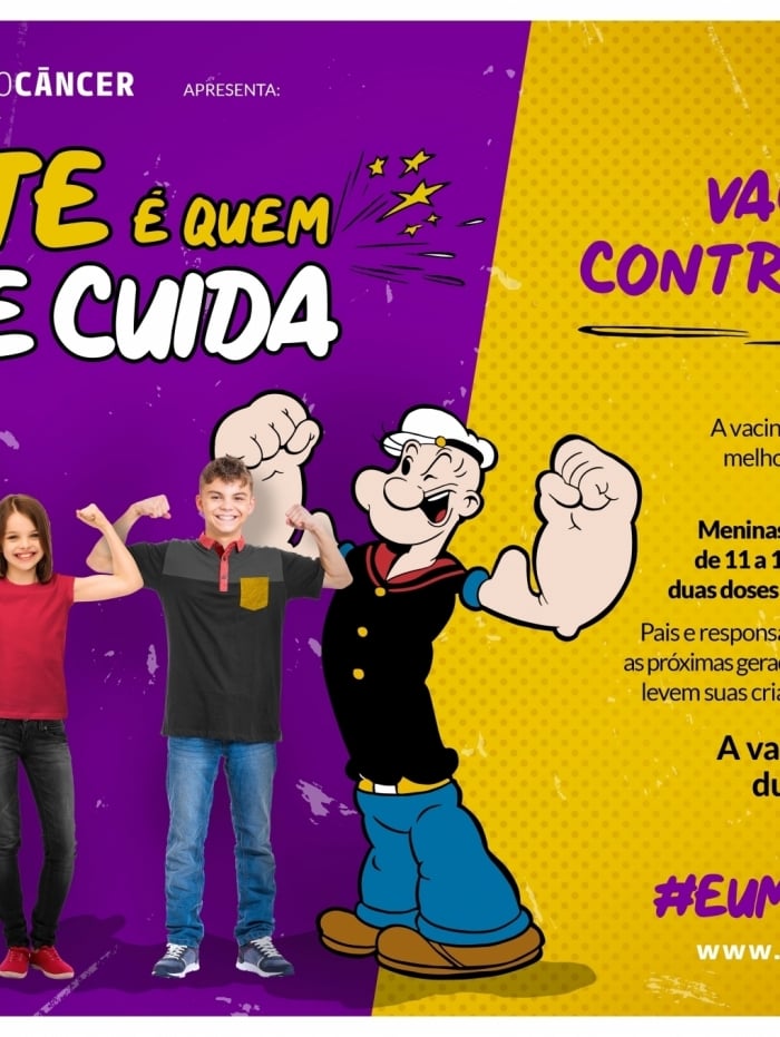 Fundação do Câncer reforça a importância da vacinação contra o HPV, com Popeye e Olívia Palito