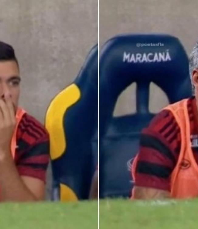 Montagem com Abel Braga no banco de reservas