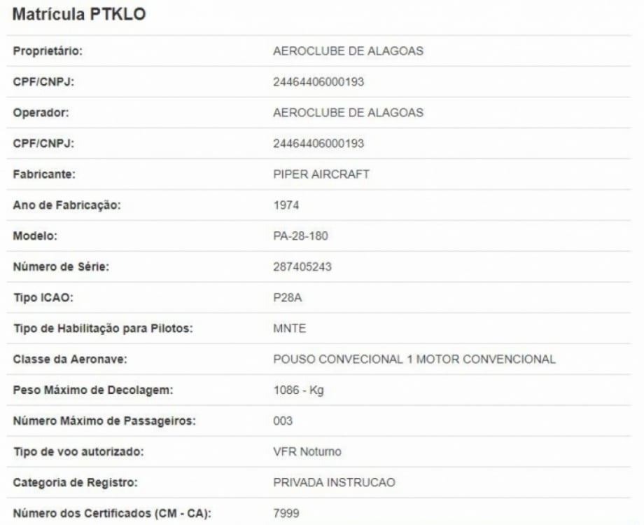 Anotação da ANAC no RAB sobre a aeronave que caiu com o Gabriel Diniz, em letras garrafais e em vermelho: "OPERAÇÃO NEGADA PARA TÁXI AÉREO".  
