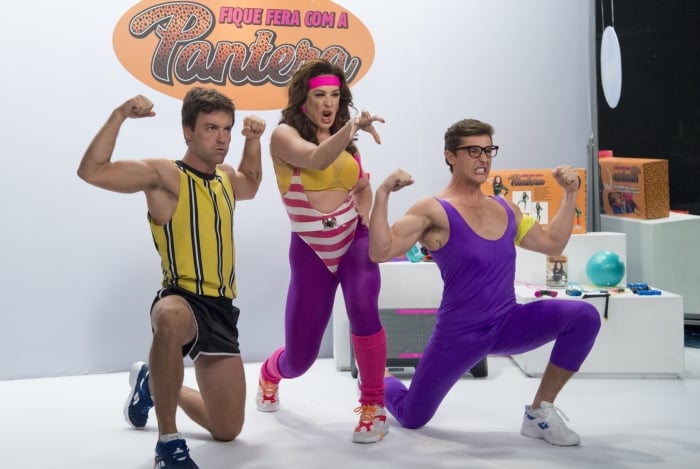 Candé (Kayky Brito) e Patrick (Klebber Toledo) estrelam a série de vídeos 'Fique Fera com a Pantera', ao lado de Lidiane (Claudia Raia)

