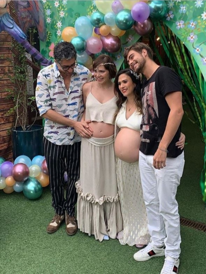 Chá de bebê em dupla: Tata Werneck com o namorado, Rafael Vitti, e Letícia Colin com o esposo, Michel Melamed