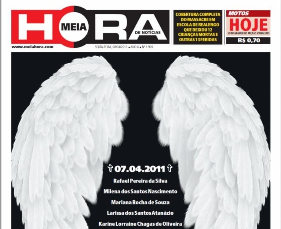 Capa emocionante em homenagem &agrave;s v&iacute;timas do Massacre de Realengo, em abril de 2011