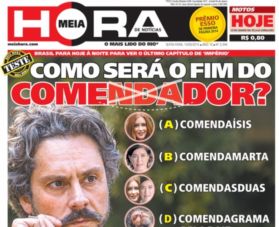 Capa que brincou com o destino do personagem de Alexandre Nero na novela Imp&eacute;rio, em 2015