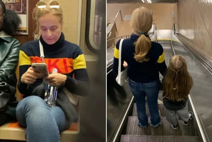 Angélica e Eva andam de metrô em Nova York