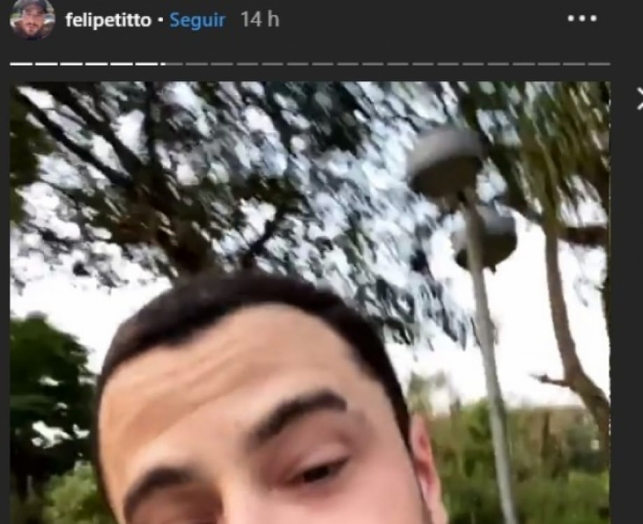 Felipe Titto leva mordida de seu cachorro no momento em que vai pular na piscina