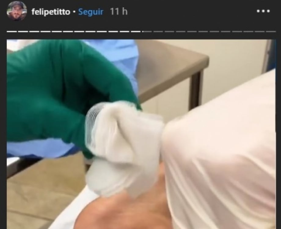 Felipe Titto leva mordida de seu cachorro no momento em que vai pular na piscina