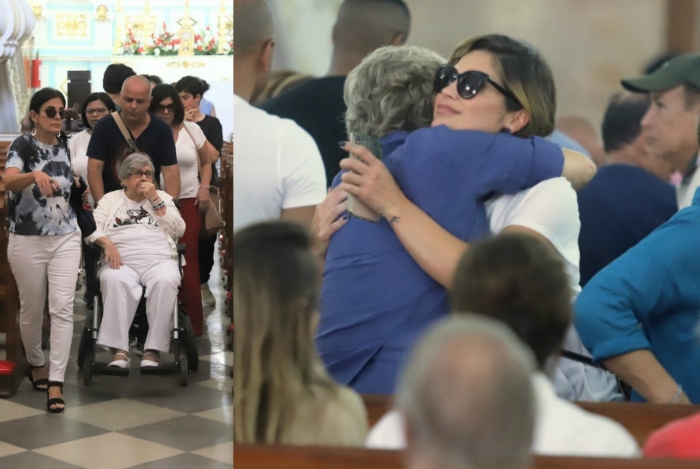 MÃ£e do diretor Jorge Fernando enfrenta luto ao lado de famosos na missa de sÃ©timo dia do filho morto. Veja fotos!