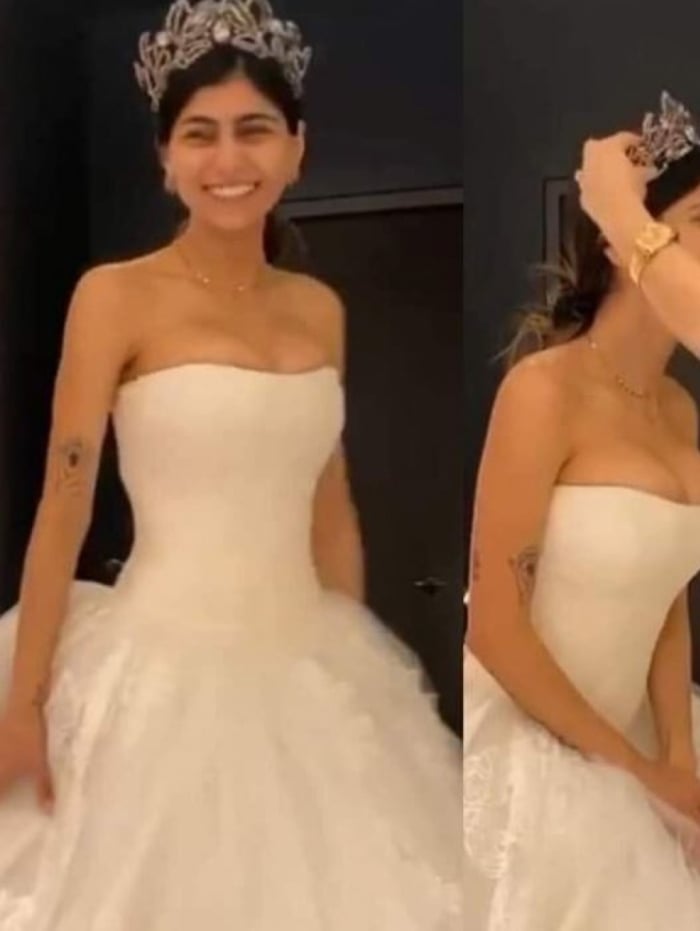Mia Khalifa experimenta vestido de noiva