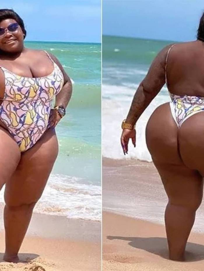 Jojo Todynho mostra frente e verso do maiô em praia