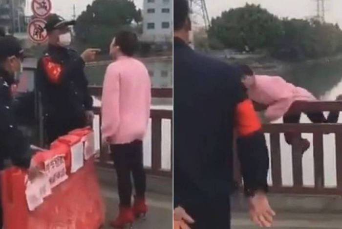 Identificada apenas como Yan, a mulher pulou da ponte após ser barrada por bloqueio 