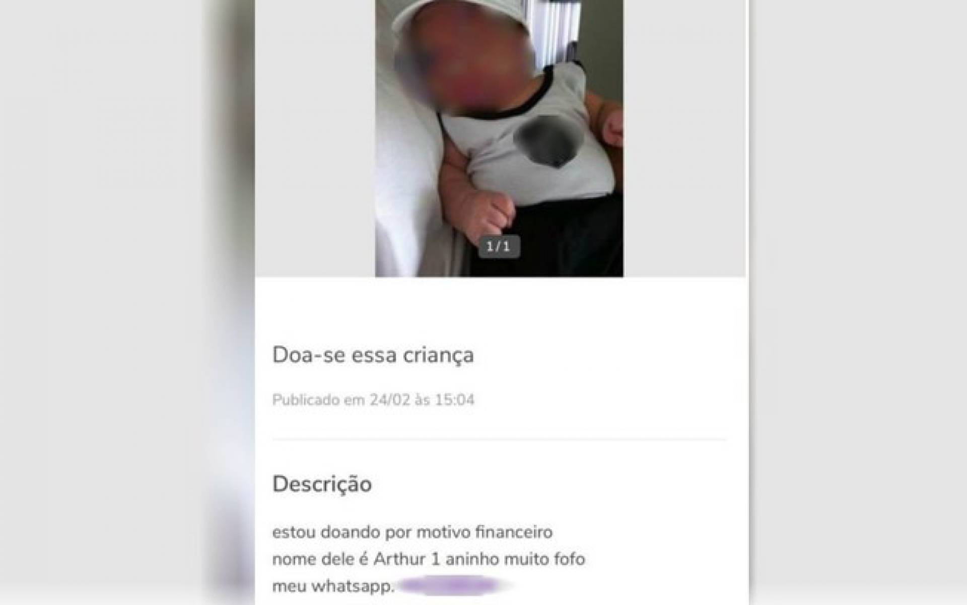 Polícia investiga anúncio de doação de bebê na internet por 'motivo financeiro'