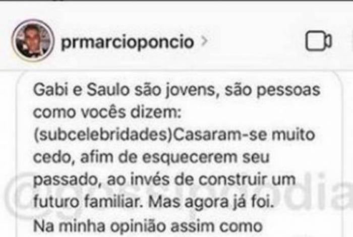Pastor confirma separação de Saulo Pôncio e Gabi Brandt