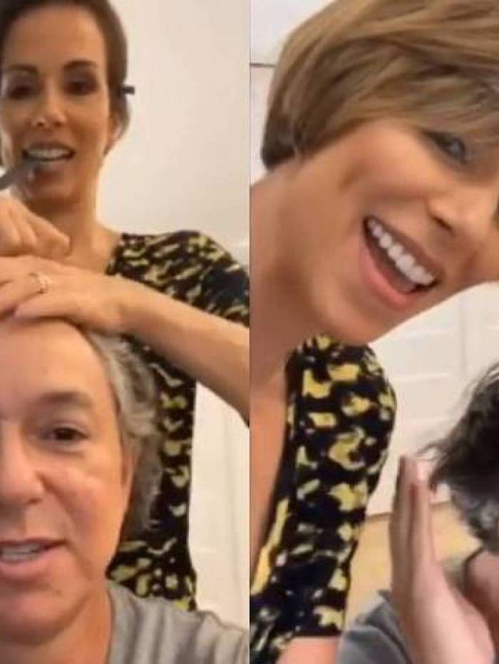 Ana Furtado corta os cabelos de Boninho