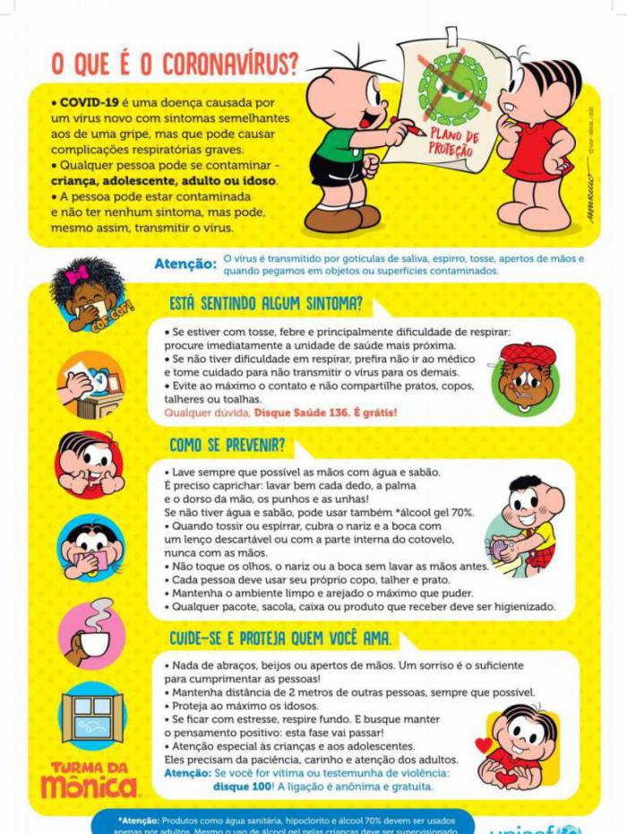 Com materiais informativos e ilustrados, Turma da M&ocirc;nica e UNICEF orientam comunidades sobre coronav&iacute;rus