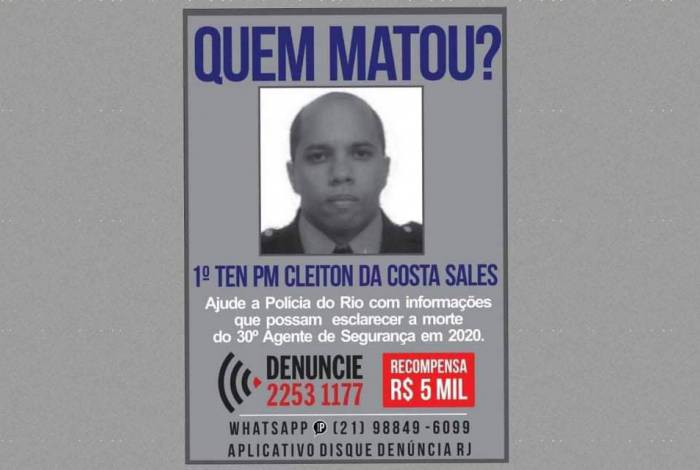 Disque Denuncia oferece recompensa por informações para encontrar os assassinos do tenente da Costa Sales