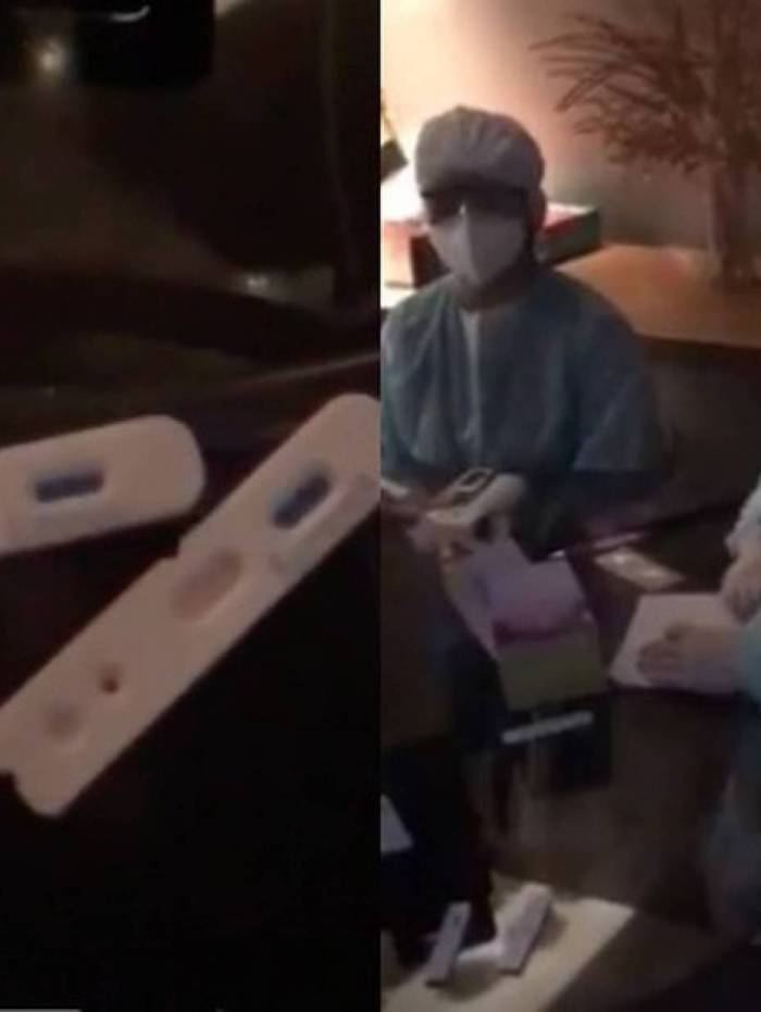 Convidados fazem teste na entrada de uma festa