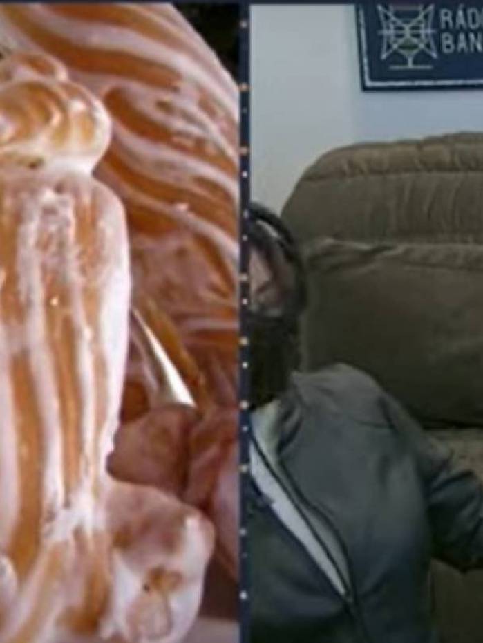 Foto do doce português diverte Datena e Cátia Fonseca