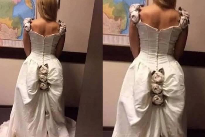 Mulher vira piada ao mostrar vestido de casamento no Facebook

