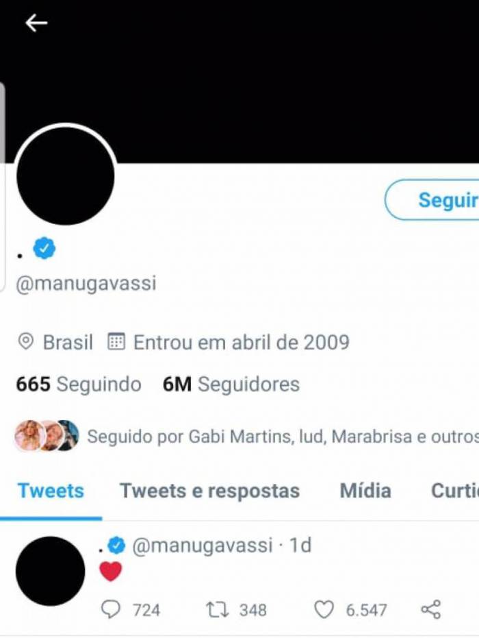 Manu Gavassi apagou todas as imagens do Twitter