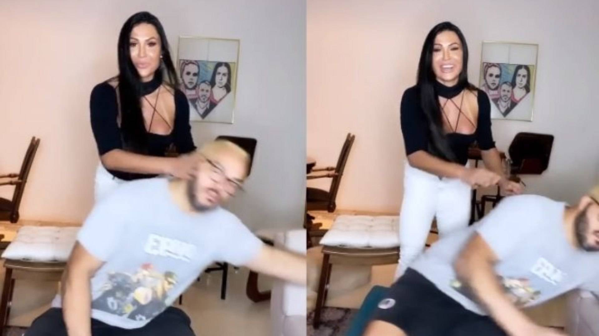 Gracyanne Barbosa deu tapa em Belo durante brincadeira