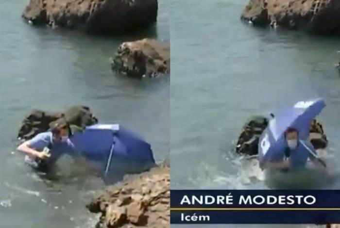 André Modesto caiu no rio durante entrada ao vivo em telejornal
