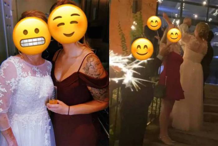 Mãe usa vestido branco no casamento da filha e é confundida com a noiva