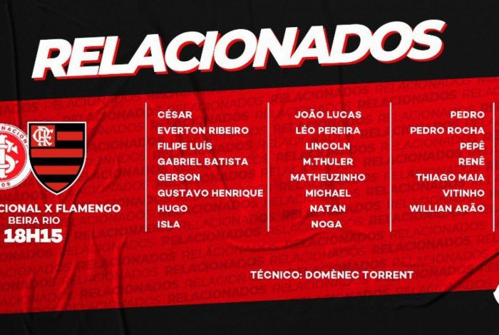 Flamengo enfrenta o Internacional neste domingo