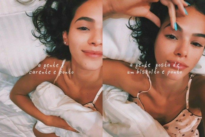 Bruna Marquezine brinca com filtros do Instagram na cama