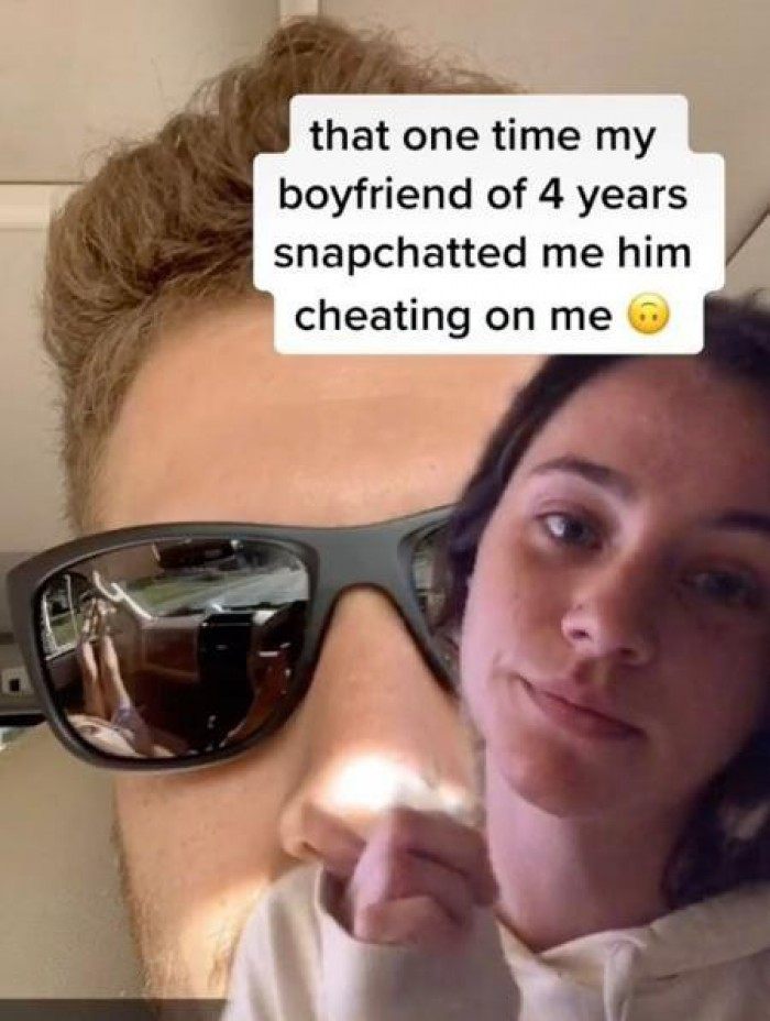 Mulher descobre traição de namorado pelo reflexo dos óculos dele em selfie - Reprodução Tik Tok