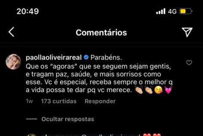 Paolla Oliveira parabeniza Douglas Maluf e fãs desconfiam do fim do namoro 
