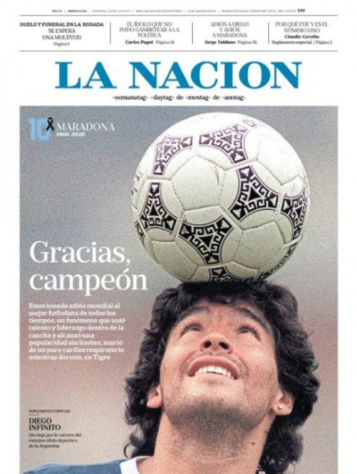 Jornais do mundo estampam homenagens a Maradona