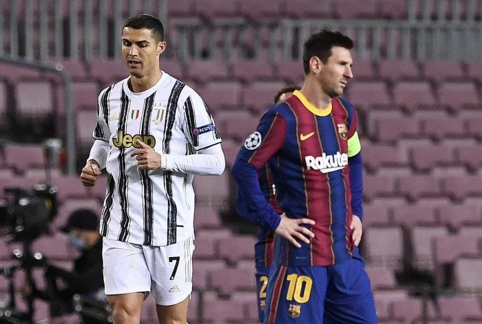 Lionel Messi e Cristiano Ronaldo, durante a partida entre Barcelona e Juventus