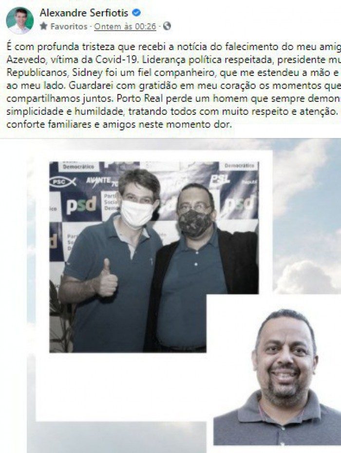 Postagem do prefeito eleito, Alexandre Serfiotis