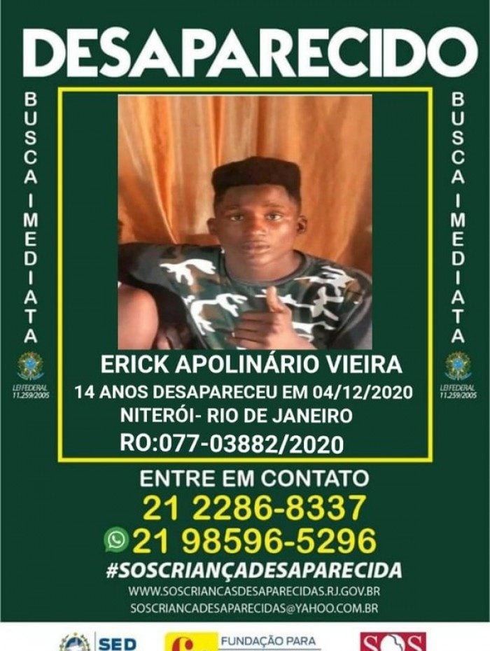 Erick Apolin&aacute;rio foi visto pela &uacute;ltima vez no dia 4 de dezembro em Niter&oacute;i