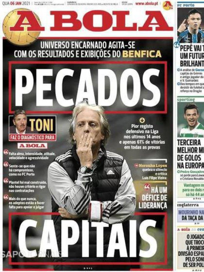 Detalhe da capa do jornal A Bola
