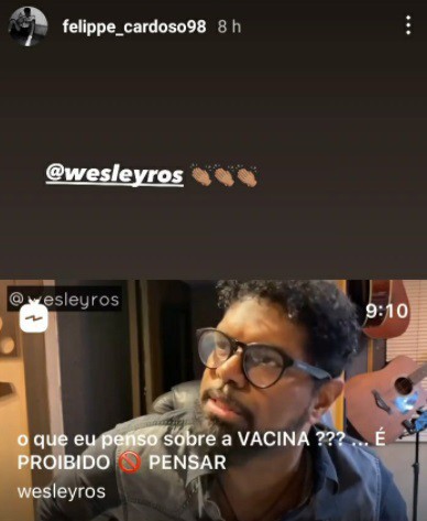 O atacante Felippe Cardoso postou vídeo antivacina