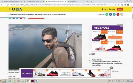 Vídeo! Homens pulam de paraquedas com carro em movimento na Ponte Rio-Niterói