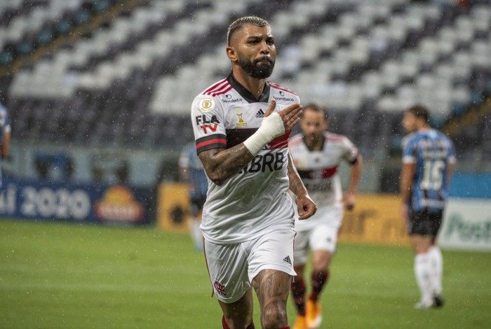 Gabigol comemora o gol, Grêmio X Flamengo. Alexandre Vidal/Flamengo