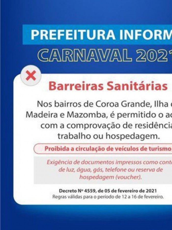 Arte com informações sobre uma das providências da prefeitura para serem adotadas durante o feriado de Carnaval - Reprodução internet