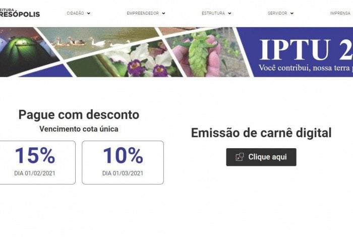 Guia do IPTU de Teresópolis pode ser retirada no site da Prefeitura