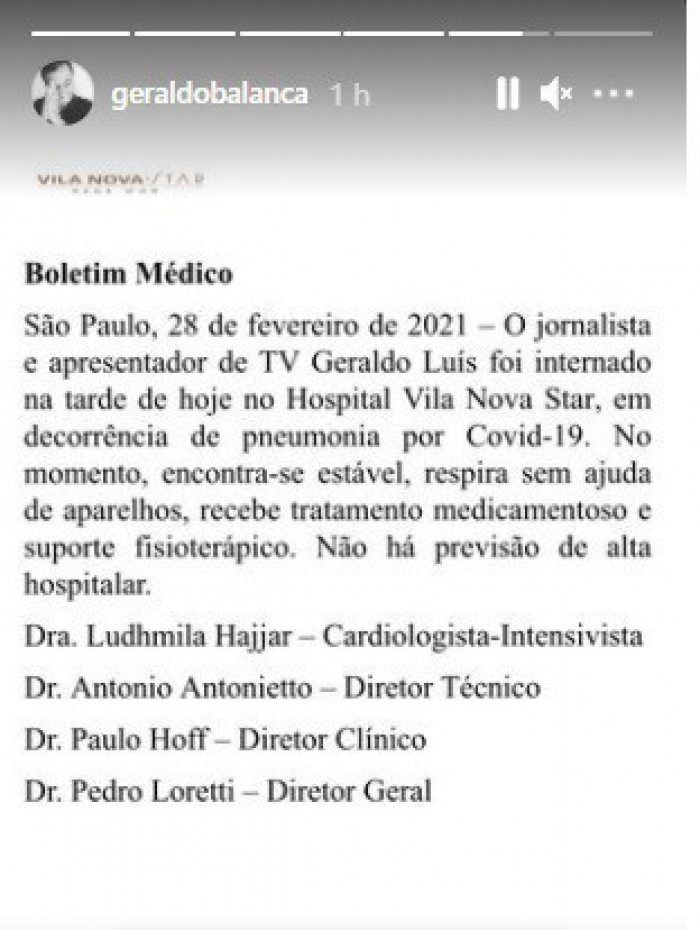 Boletim médico de Geraldo Luís
